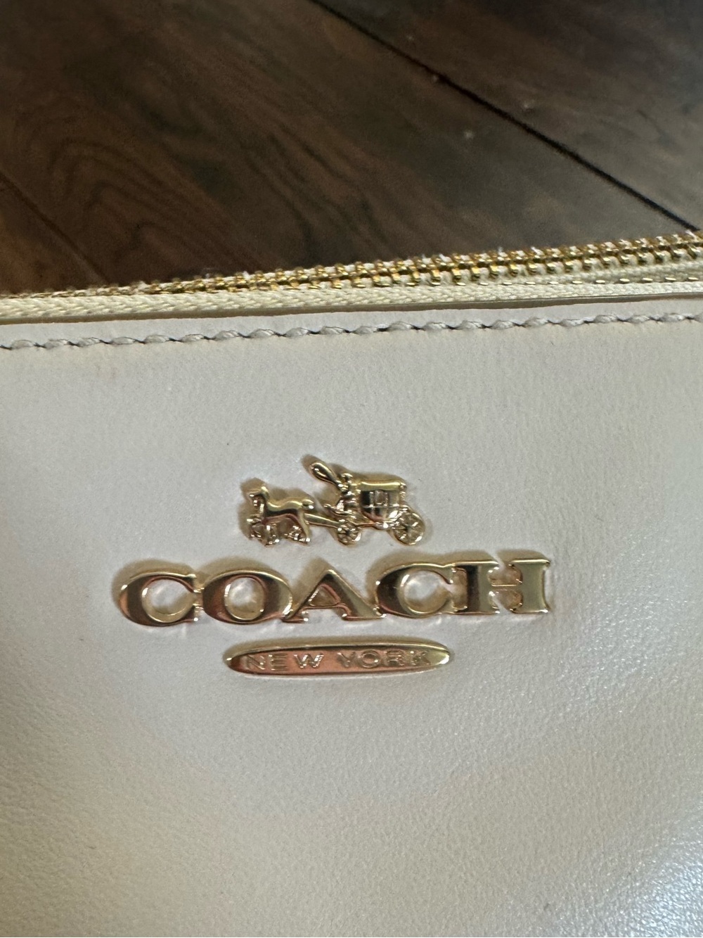 Coach Leather Satchel Bag in Light Cream and Gold Accents - Picture 12 of 16